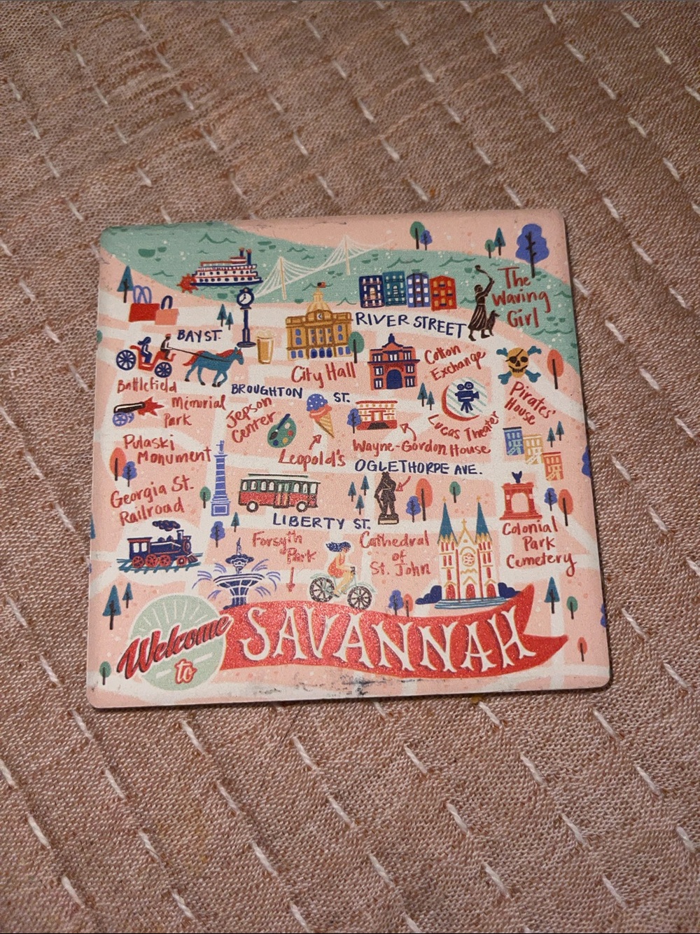 Savannah Cork-Back Stone Coaster by Savannah - Brown & White